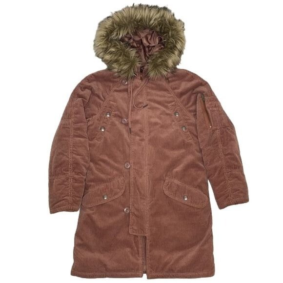 American Eagle Outfitters Jackets & Blazers - American Eagle Blush Pink Corduroy Faux Fur Hood Parka Jacket: Size XXS